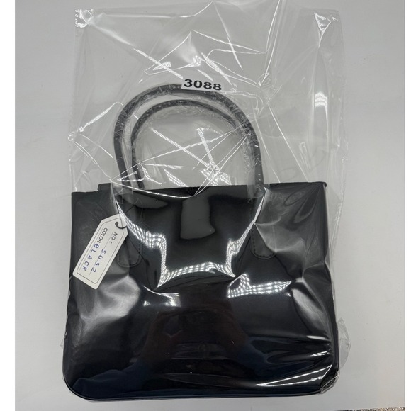 Black Faux Suede Tote Bag with Top Handles and Shoulder Strap - Picture 8 of 12